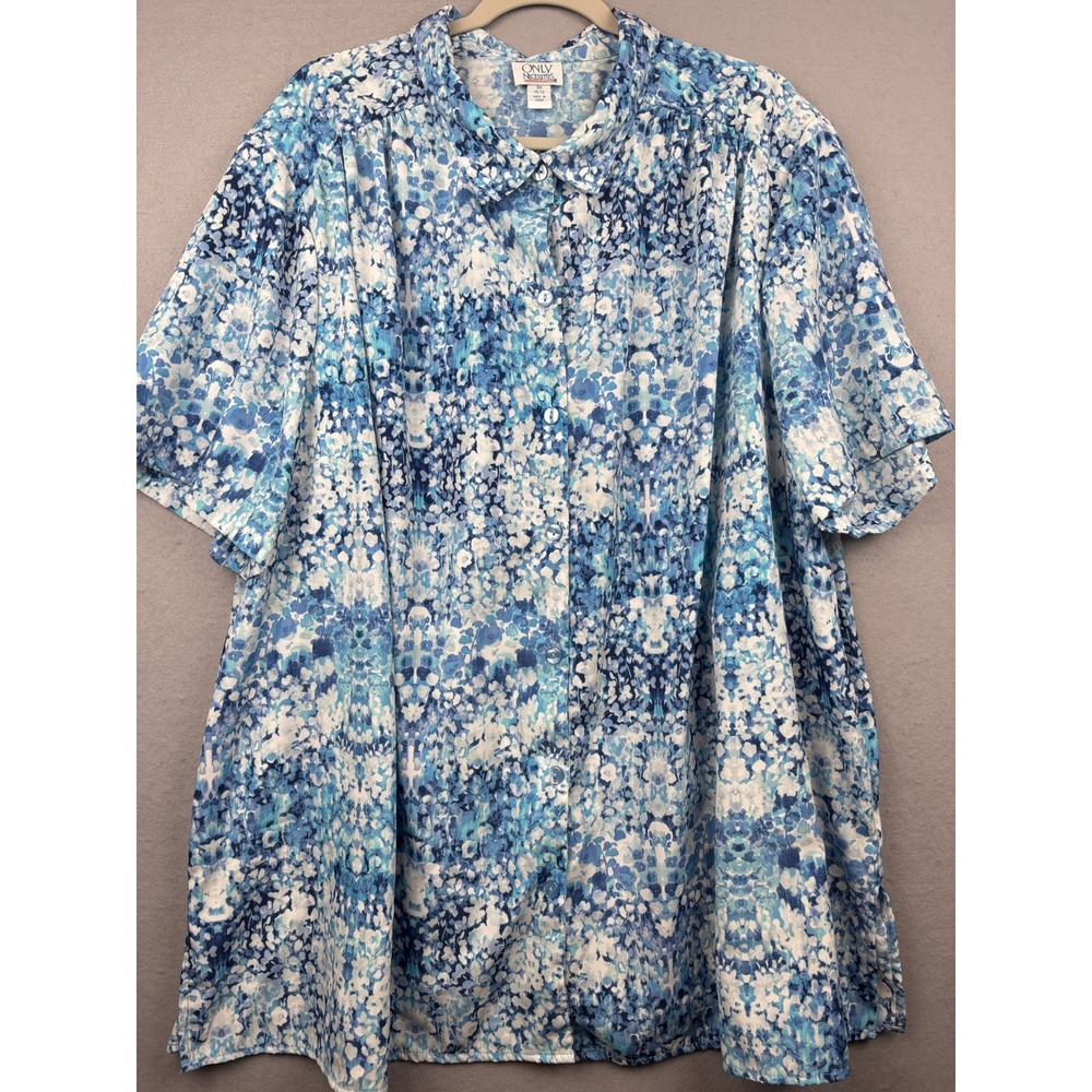 Only Necessities Blouse Womens 3X Floral Button Front Short Sleeve